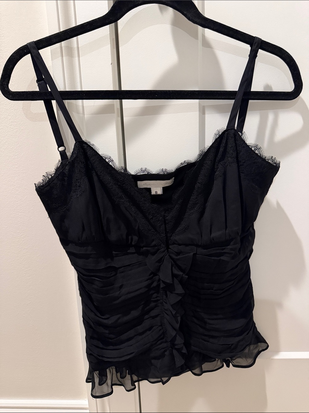 ST John Couture Black Lace-Trim Ruched Cami Top 🖤